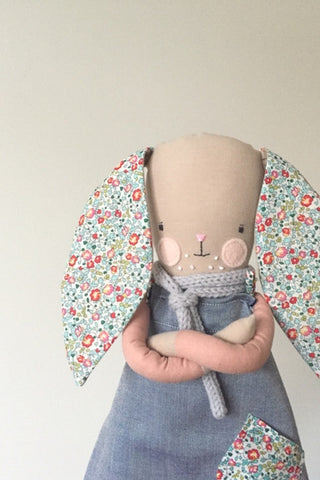 TillyBob Bunny - Blue dress with Liberty Print detailing